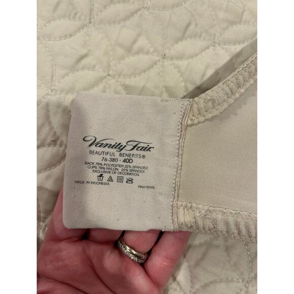 Vanity Fair Beautiful Benefits 76380 40 D Taupe Underwire Bra Check Pics - Picture 6 of 9